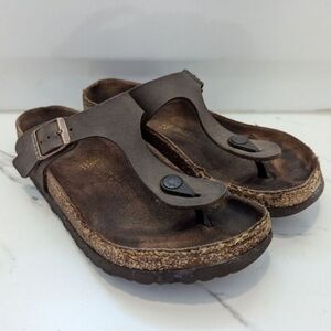 Birkenstock Gizeh Brown Oiled Leather Between Toe Thong Sandals Slides EU 36